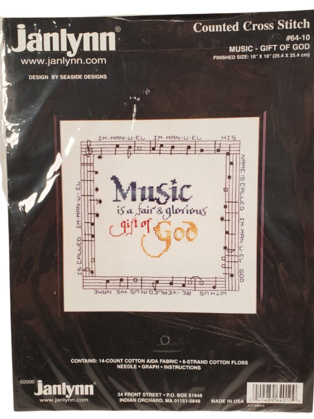JANLYNN Gift of God Counted Cross Stitch Kit Music 10" x 10" Aida Fabric Floss